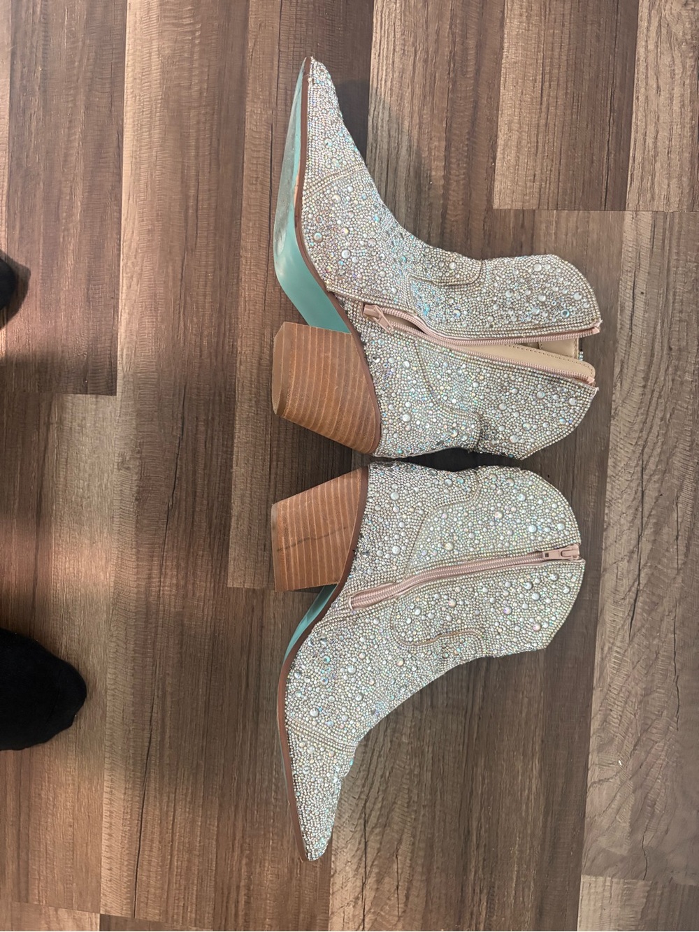 Betsey Johnson Cream Crystal Embellished Pointed Ankle Boots